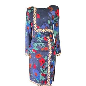 Tracy Reese body con, long sleeve dress. Multi color/multi pattern. Size 6